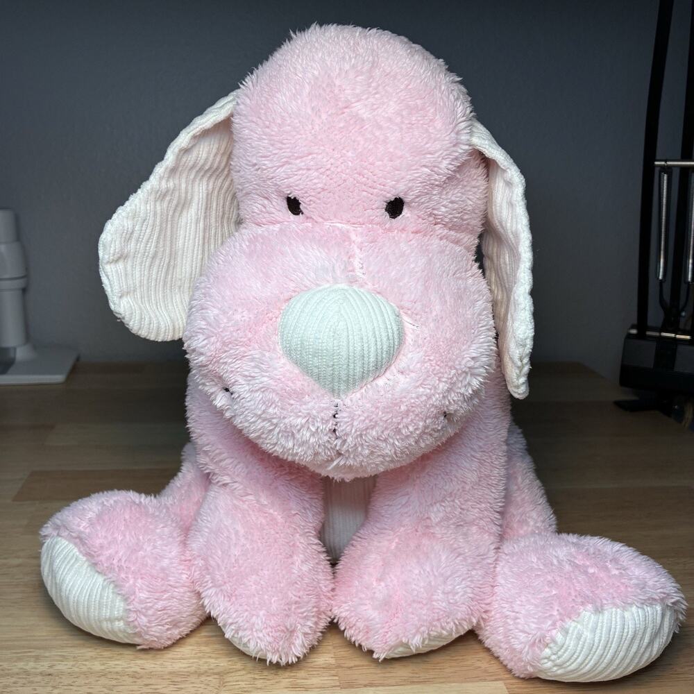 Toys R Us Pink Dog Plush 14” Cream White Corduroy Stuffed Animal Geoffrey 2016